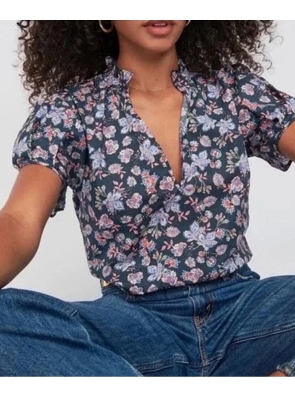 Nation LTD Edie Floral Shirred Shoulder Top – Midnight Floral Vines